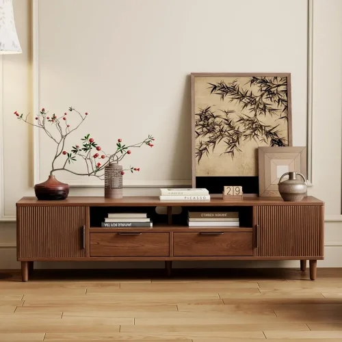 Century Modern TV Stand Fits TVs up to 60,Fluted TV Consoles Storage Doors and Cable Management,Entertainment Center tv Stan