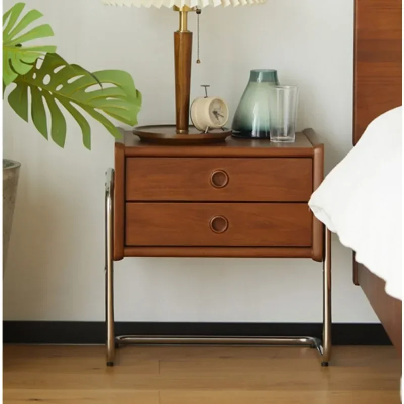 Minimalist Nightstand Vintage Solid Wood Bedside Cabinet Bedroom 2 Layers Drawers Storage Rack Versatile Scene Bedroom Furniture - Image 3