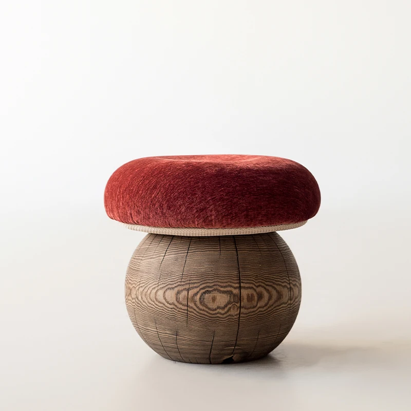 Natural Wood Mushroom Stool Round Ottoman for Living Room Handcrafted Solid Wood Entryway Bench Minimalist Shoe Stool for Decor - Image 5