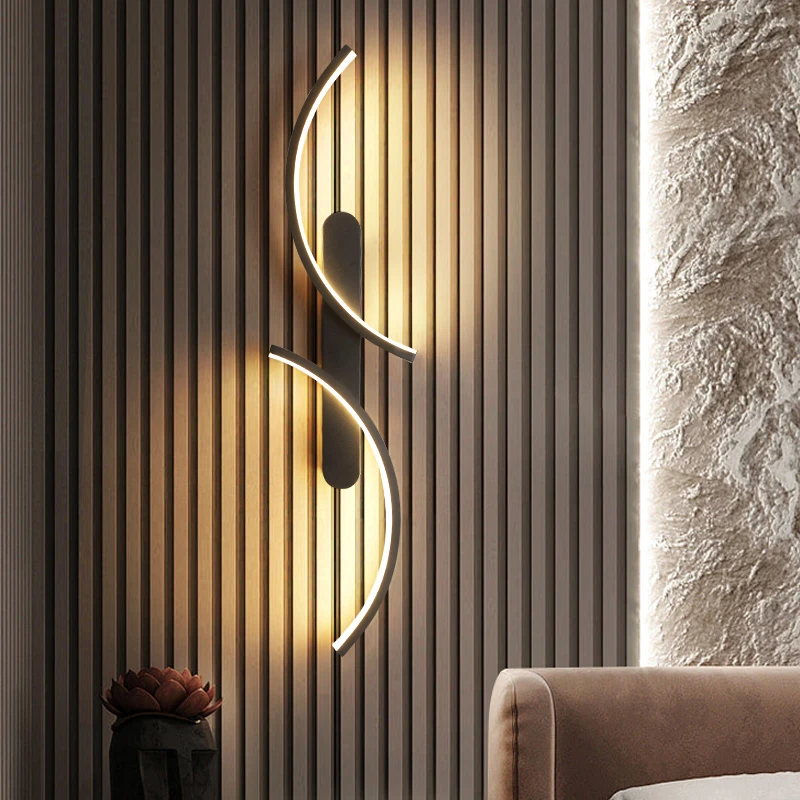 2PC Curved Wall light LED Modern Wall Lamp Black Moonlight Living Room Bedroom Bedside Corridor Cloakroom Lighting Fixtures - Image 2