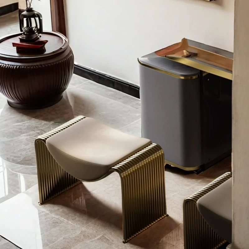 Italian Light Luxury Bedroom Dressing Chair,home Entrance Iron Minimalist Shoe-changing Stool ,living Room Grand Reception Stool - Image 4