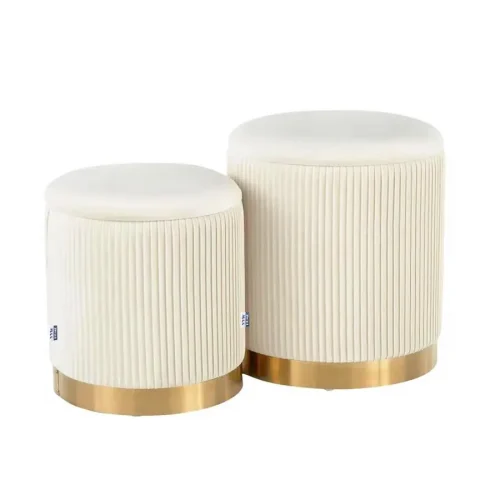 17Inch amp14Inch Round Ottoman with Storage Set of 2 Vanity Stool Foot Rest with Removable Lid White Velvet Storage Customizable