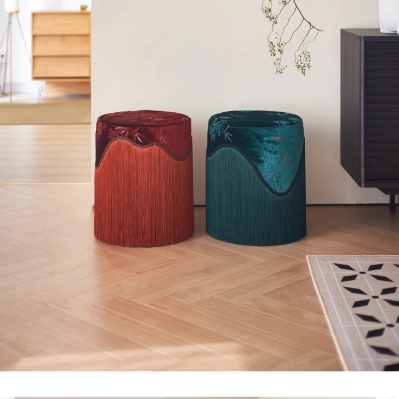 Original Removable and Washable New Chinese Medieval Cut Velvet Fringed Makeup Low Stool Shoe Changing Stool with