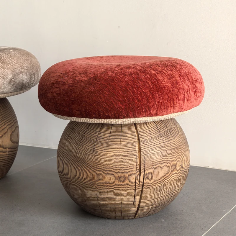 Natural Wood Mushroom Stool Round Ottoman for Living Room Handcrafted Solid Wood Entryway Bench Minimalist Shoe Stool for Decor - Image 3