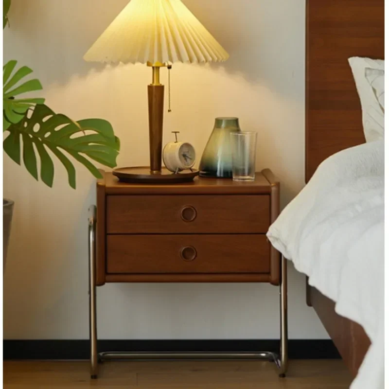 Minimalist Nightstand Vintage Solid Wood Bedside Cabinet Bedroom 2 Layers Drawers Storage Rack Versatile Scene Bedroom Furniture - Image 2