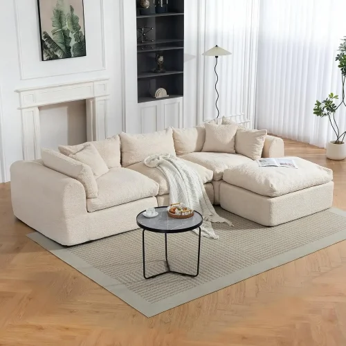 Cloud Boneless 113'' Sofa Couch Deep Seat Modular Sectional with Ottoman Customized Living Room Furniture
