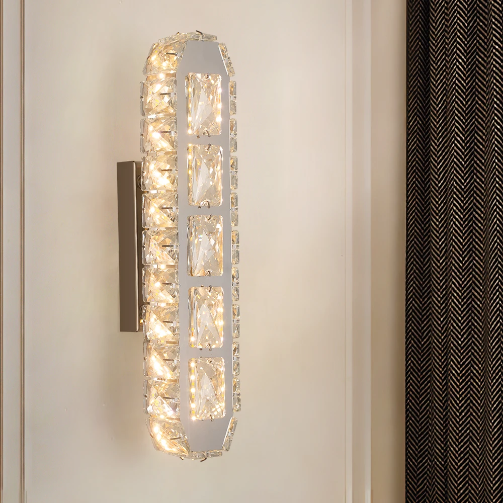 Silver Wall Lamp Crystals Strip Interior Wall Light For Living Room Background Bedside Corridor Decoration Wall Modern Luxury
