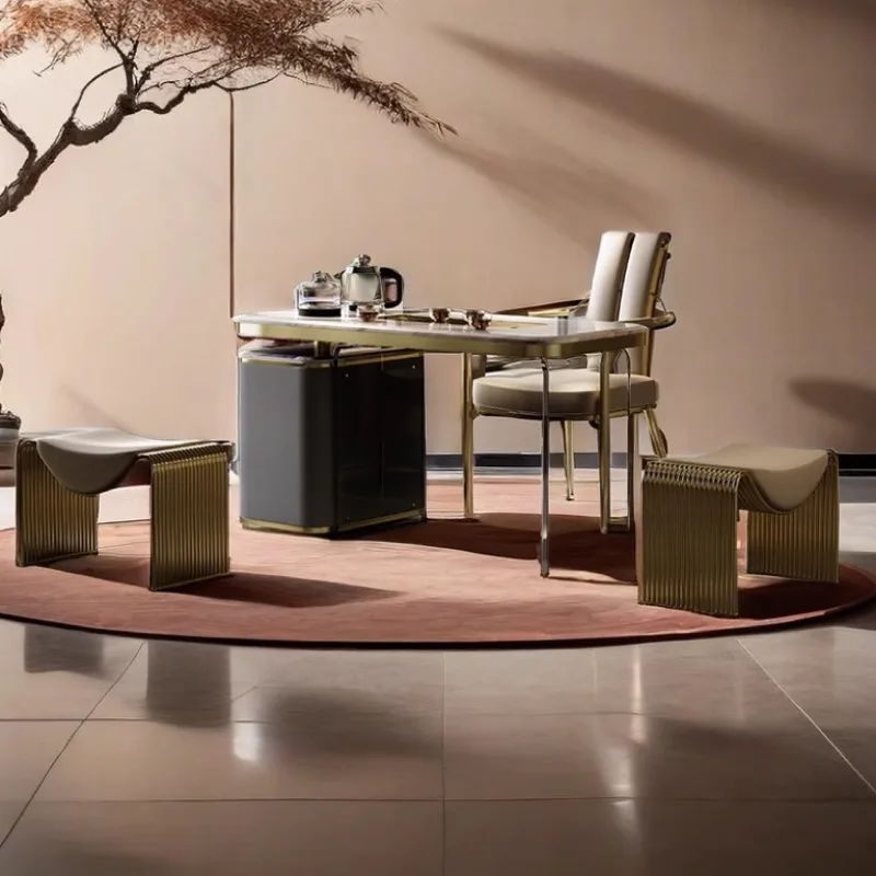 Italian Light Luxury Bedroom Dressing Chair,home Entrance Iron Minimalist Shoe-changing Stool ,living Room Grand Reception Stool - Image 6